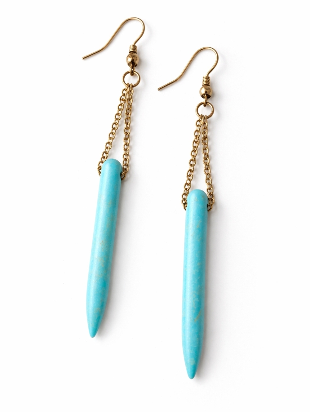 Plunder Turquoise Spike Dangle Earrings Boho Western Festival Teal Gold Chain